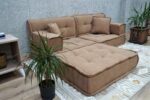 Camel Color Floor Sofa Set With Ottoman Pouf - Image 3