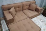 Camel Color Floor Sofa Set With Ottoman Pouf - Image 2