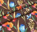 Coffee Linen Watercolor Flowers Patterned Fabric - Image 3