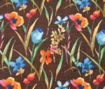 Coffee Linen Watercolor Flowers Patterned Fabric
