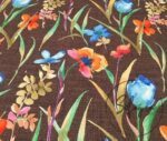 Coffee Linen Watercolor Flowers Patterned Fabric - Image 4
