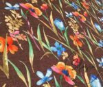 Coffee Linen Watercolor Flowers Patterned Fabric - Image 5