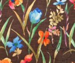 Coffee Linen Watercolor Flowers Patterned Fabric - Image 6