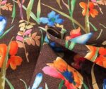 Coffee Linen Watercolor Flowers Patterned Fabric - Image 9