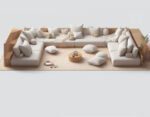 Cream Sectional Floor Sofa Set, U Shaped Cushion Sets - Image 3