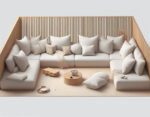 Cream Sectional Floor Sofa Set, U Shaped Cushion Sets