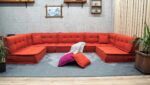 U Shaped Floor Sofa Orange, Extra Large Settee Cushions