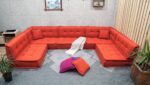 U Shaped Floor Sofa Orange, Extra Large Settee Cushions - Image 3