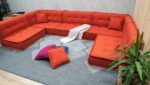 U Shaped Floor Sofa Orange, Extra Large Settee Cushions - Image 4