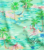 Flamingo Island Patterned Green Fabric, Curtain, Sofa, Cover Fabrics - Image 3