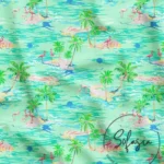 Flamingo Island Patterned Green Fabric, Curtain, Sofa, Cover Fabrics