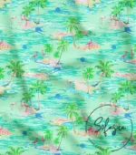 Flamingo Island Patterned Green Fabric, Curtain, Sofa, Cover Fabrics