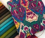Fuchsia Blue Ikat Patterned Cover Fabric - Image 6