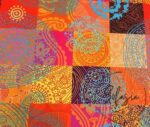 Fuchsia Orange Color Patchwork Patterned Fabric - Image 3