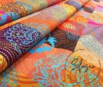 Fuchsia Orange Color Patchwork Patterned Fabric - Image 7