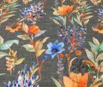 Gray Linen Blue Floral Pattern Fabric - Image 3