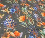 Gray Linen Blue Floral Pattern Fabric - Image 4