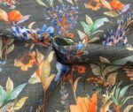 Gray Linen Blue Floral Pattern Fabric - Image 6