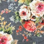 Gray Linen Roses Patterned Fabric