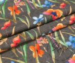 Gray Linen Watercolor Flowers Patterned Fabric - Image 3