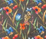 Gray Linen Watercolor Flowers Patterned Fabric