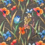 Gray Linen Watercolor Flowers Patterned Fabric