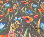 Gray Linen Watercolor Flowers Patterned Fabric - Image 4