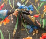 Gray Linen Watercolor Flowers Patterned Fabric - Image 8