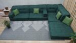 Green Corner Sofa in The Floor - Extra Large Floor Cushions - Image 2