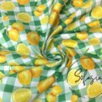 Green Plaid Fabric for Sofa and Curtain with Lemon Gingham Pattern