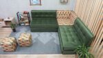 Green Velvet Floor Sofa Couch For Adult, Big Floor Pillows - Image 3