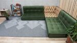 Green Velvet Floor Sofa Couch For Adult, Big Floor Pillows - Image 6
