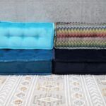 Large Blue Velvet Floor Cushion With Back Support For Livingroom