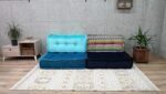 Large Blue Velvet Floor Cushion With Back Support For Livingroom - Image 6