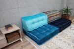 Large Blue Velvet Floor Cushion With Back Support For Livingroom - Image 7