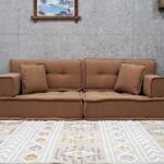 Low to Ground Couch, Camel Color Floor Pillows for Adults