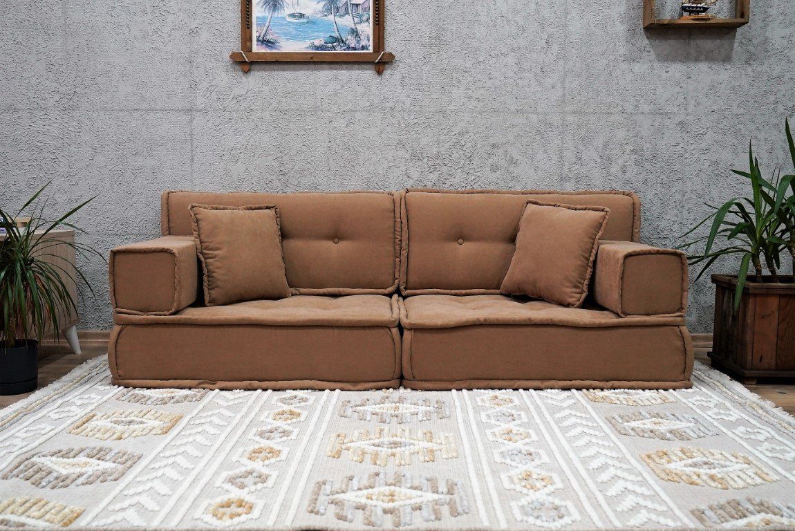 large-floor-pillows-for-adults-1.jpg Low to Ground Couch, Camel Color Floor Pillows for Adults - Image 1