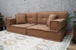Low to Ground Couch, Camel Color Floor Pillows for Adults - Image 4