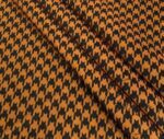 Large Orange Black Houndstooth Pattern Fabric with Linen Effect - Image 3
