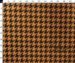 Large Orange Black Houndstooth Pattern Fabric with Linen Effect