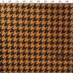 Large Orange Black Houndstooth Pattern Fabric with Linen Effect