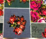 Linen Background Red Flower Cross Stitch Patterned Fabric - Image 3