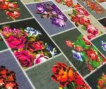 Linen Background Red Flower Cross Stitch Patterned Fabric - Image 4