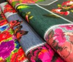 Linen Background Red Flower Cross Stitch Patterned Fabric - Image 5