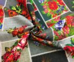 Linen Background Red Flower Cross Stitch Patterned Fabric - Image 6