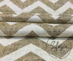 Linen Effect Brown White Zigzag Patterned Fabric - Image 3