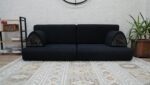 Black Linen Low Bottom Sofa, Black Linen Floor Couch - Image 7