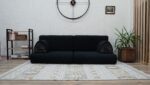 Black Linen Low Bottom Sofa, Black Linen Floor Couch - Image 8