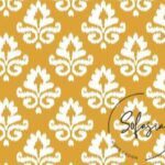 Mustard White Damask Patterned Fabric