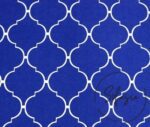 Navy Blue and White Moroccan Patterned Cushion Fabric - Image 3